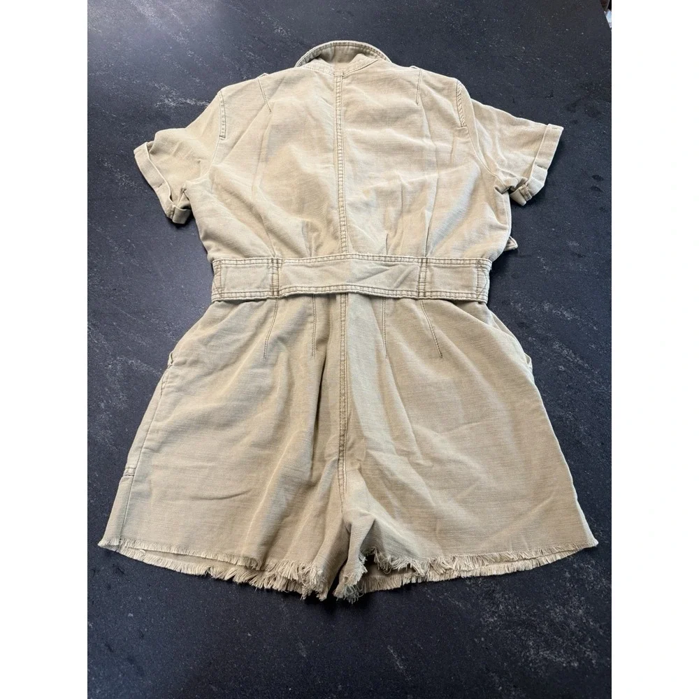 Free People Off‎ The Beaten Path Utility Romper Khaki Distressed Small